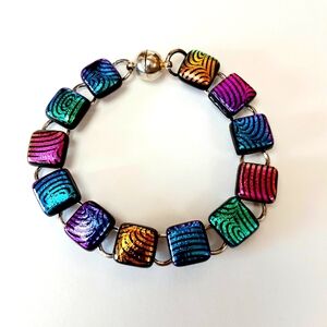 8" Swirl Design Dichroic Fused Glass Link Bracelet